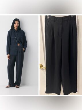 Aritzia The Effortless Pant Crepette Wide Leg Black Pleated Office Career size 4